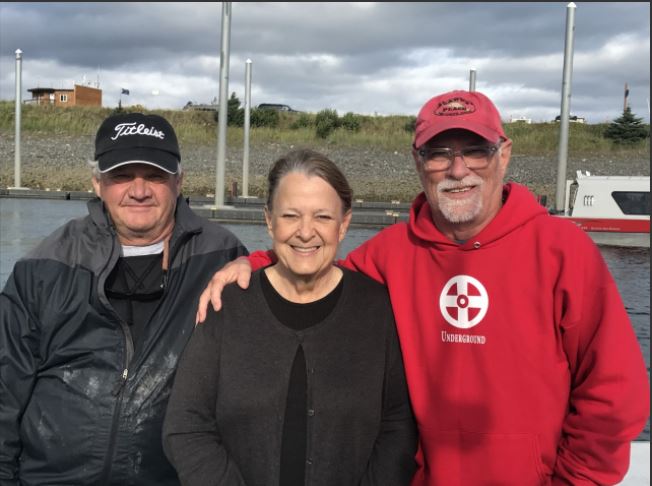 Kathy Grays Alaska Fishing Camp: Vaughn Belliston, Kathy, and Charlie Hammond July 2017 (the minnows they used for bait were larger than anything Charlie landed)